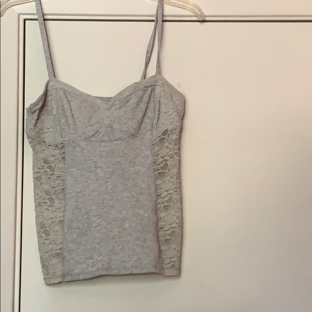 thin strap lacy gray top